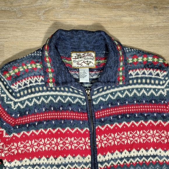 VTG Heirloom Collectibles Full Zip Cardigan Small Cozy Cabin Fair Isle Knit - Picture 3 of 7